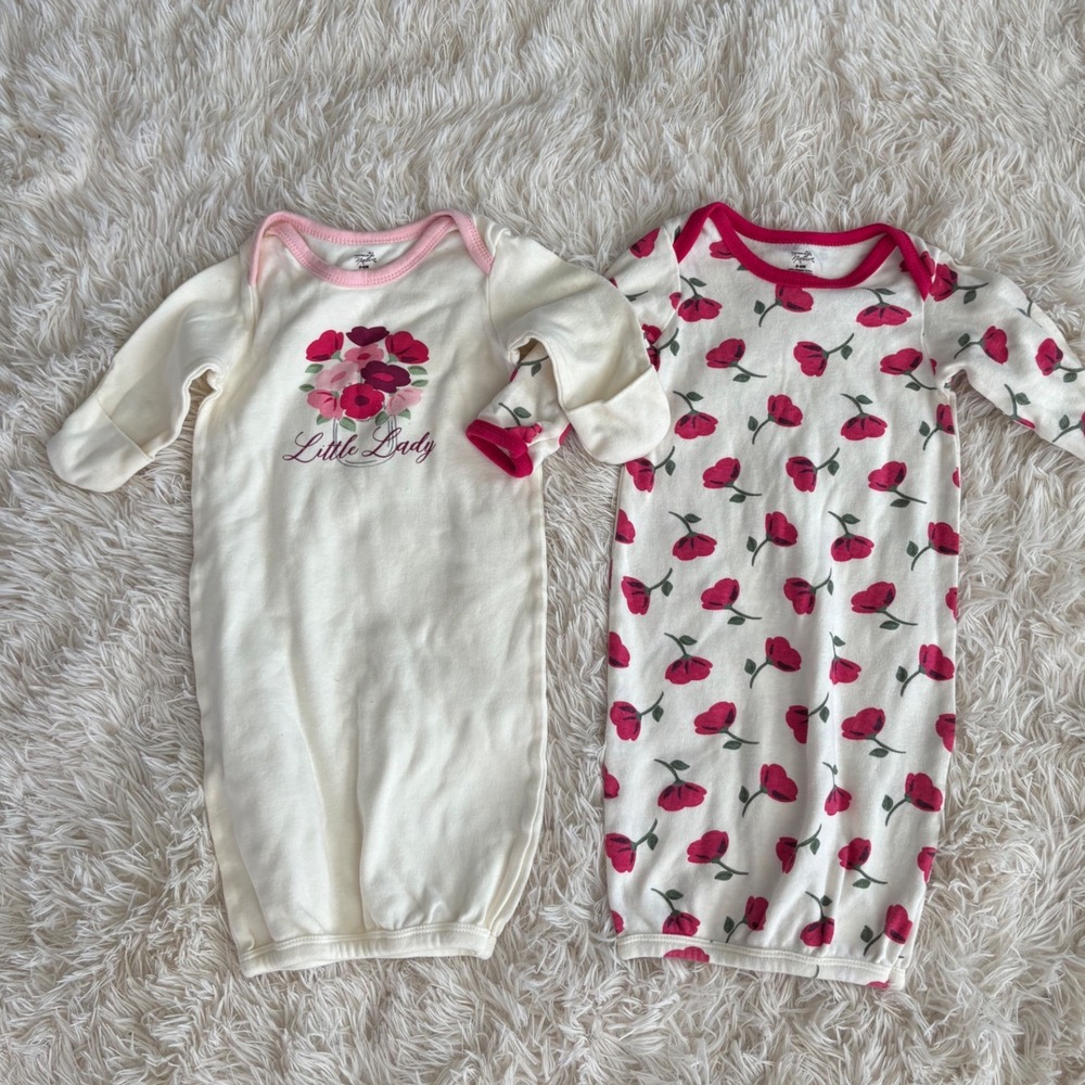 Touched by Nature Bundle 0-6M Baby Gown Sleeper Floral Organic Cotton‎ 2-Pack
